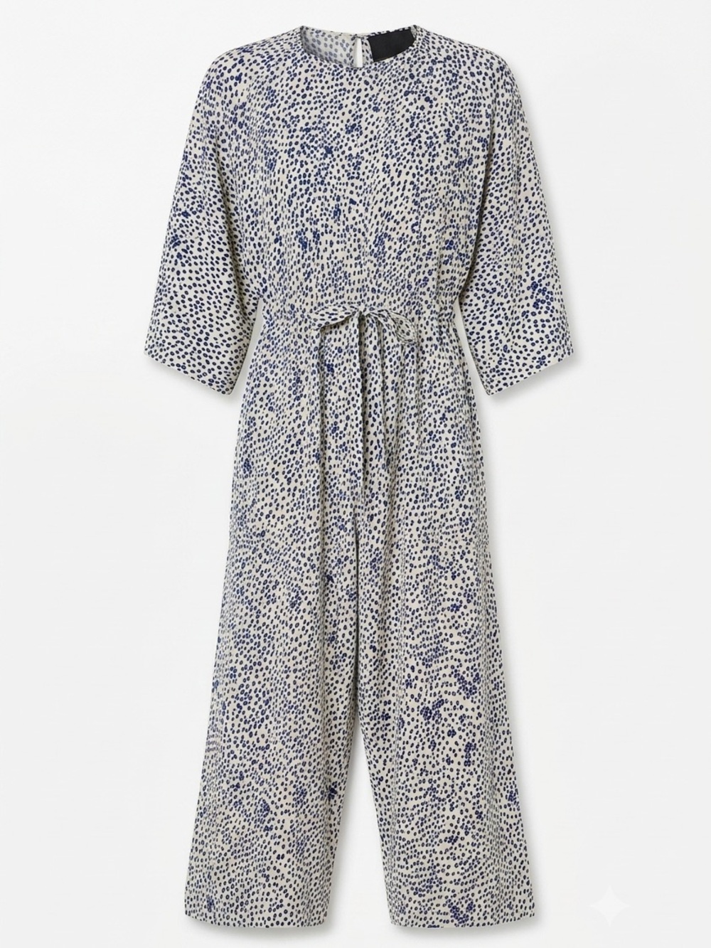 No.6 Ida Blue Printed Silk 3/4 Sleeve Wide Leg Jumpsuit